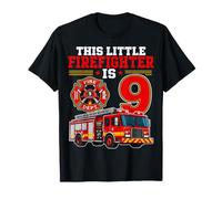 This Little Firefighter is 9 Fire Truck 9th Birthday T-Shirt