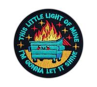 This Little Light of Mine I’m Gonna Let It Shine Embroidered Patch Funny Dumpster Fire Embroidery Patches Sarcastic Adult Humor Hook & Loop Sew On Patches for Clothes Backpacks Jeans Hats 3x3 Inches