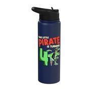 This Little Pirate is Turning 4 T-Rex Dinosaur 4th Birthday Stainless Steel Insulated Water Bottle