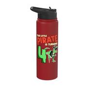 This Little Pirate is Turning 4 T-Rex Dinosaur 4th Birthday Stainless Steel Insulated Water Bottle