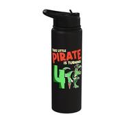 This Little Pirate is Turning 4 T-Rex Dinosaur 4th Birthday Stainless Steel Insulated Water Bottle