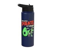 This Little Pirate is Turning 6 T-Rex Dinosaur 6th Birthday Stainless Steel Insulated Water Bottle