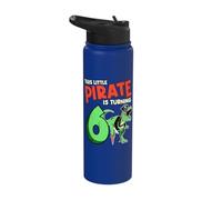 This Little Pirate is Turning 6 T-Rex Dinosaur 6th Birthday Stainless Steel Insulated Water Bottle