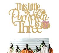 This Little Pumpkin is Three Cake Topper, Fall 3rd Birthday Cake Decor | Fall Harvest Theme Kids Birthday Party Supplies cheers to 3 years Second Birthday for Girl