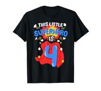 This Little Superhero Is 4 Kids Boys 4th Birthday Party T-Shirt