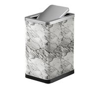 This Luxury Stainless Steel Trash Can with PU Leather Outer Layer 15L Slim Trash Can with 360° Swing Lid for Bathroom Bedroom and Office White Gray Holds Waste