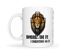 This Man of Faith Ceramic Mug - 11oz Lion Design with Bible Verse Ⅰ Corinthians 16:13 - Inspirational Christian Ideal for Men - Hombre de Fe Mug for Faith and Strength