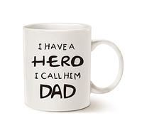 This Might be Wine Funny Dad Coffee Mug, I Have a Hero I Call Him Dad Funny Best Fathers Day and Birthday Gifts for Father Porcelain Cup, White 11 Oz