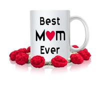 This Mothers Day Best Mum Coffee Mug with Handmade Crochet Rose Coaster, Best Mum Ever Unique Christmas or Birthday Gifts Idea for Mother Mama Mommy Porcelain Cup White, 11 Oz