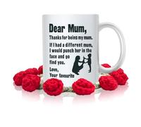 This Mothers Day Funny Christmas for Mum Coffee Mug Gifts with Handmade Crochet Rose Coaster, Dear Mum Thanks for Being My... Love, Your Favourite, Ideal for Mother Cup, White 11 Oz
