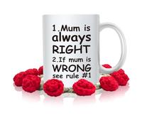 This Mother's Day Funny Mum Mug Gifts with Handmade Crochet Rose Coaster, Mum is Always Right Coffee Cup, Christmas Ideal for Mothers Day, 11 Oz