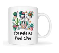 This Mum Skull Coffee Mug 11oz - Skull with Plants & Tools, 'You Make Me Feel Alive' - Unique Gift for Plant Lovers, Mums, Gardening Enthusiasts & Dark Aesthetic Fans