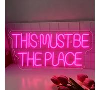 This Must Be The Place Neon Sign Pink LED Light Up Signs for Wall Decor USB Powered for Wall Decor Bedroom Living Room Wedding Bar Cafe Office Man Cave 16.92”X7.87”
