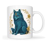 This Mystic Wolf Ceramic Mug 11oz - Gold-Toned Accented Design, Lucky Protective Totem for Wolf Lovers & Fantasy Fans, Perfect for Office/Home Decor, Birthday Gift & Daily Us