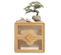 This New Chinese-Style Solid Wood Bedside Table Black Walnut Wood Grain Leather Bedroom Storage Cabinet Luxury-Feel High-Capacity Storage Side Table for Home Use(B,45CM(17.7IN))