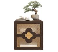 This New Chinese-Style Solid Wood Bedside Table Black Walnut Wood Grain Leather Bedroom Storage Cabinet Luxury-Feel High-Capacity Storage Side Table for Home Use(B,45CM(17.7IN))