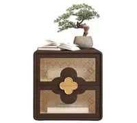 This New Chinese-Style Solid Wood Bedside Table Black Walnut Wood Grain Leather Bedroom Storage Cabinet Luxury-Feel High-Capacity Storage Side Table for Home Use(B,45CM(17.7IN))