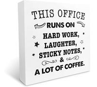 This Office Runs on Hard Work Wooden Box Sign Inspirational Workplace Decor Office Quote Gift Home Office Shelf Table Decor 5x5 Inches