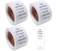 This Package is Happy to See You Too Stickers 300pcs/3 Rolls Rectangle Sealing Tabs Small Gift Box Packaging Stickers