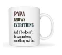 This Papa Knows Everything Funny Mug Christmas, 11oz Ceramic Papa Joke Cup for Dad/Grandad - Perfect Father’s Day & Birthday Gift for Father