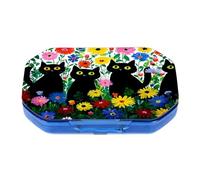 This Portable Black Cat in The Flower Bushe Pattern 6 Compartment Pill Pill Box Can Be Placed in A Pocket Or Wallet to Store Vitamins, Medicines Health Supplements Other Medications.