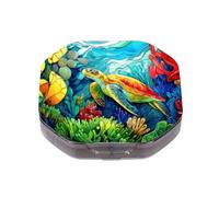 This Portable Colorful Coral Reef Sea Turtlepattern Compartmentalized Pillbox Can Be Placed in A Pocket Or Wallet to Store Vitamins, Medicines/Fish Oil/Health Supplements/Other Medications.