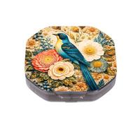 This Portable Colorful Songbird with Flowers Pattern 4 Compartment Pill Pill Box Can Be Placed in A Pocket Or Wallet to Store Vitamins, Medicines Health Supplements Other Medications.