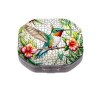 This Portable Flower Hummingbirdpattern Compartmentalized Pillbox Can Be Placed in A Pocket Or Wallet to Store Vitamins, Medicines/Fish Oil/Health Supplements/Other Medications.