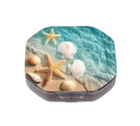 This Portable Haibei Starfish Beach Pattern 4 Compartment Pill Pill Box Can Be Placed in A Pocket Or Wallet to Store Vitamins, Medicines Health Supplements Other Medications.