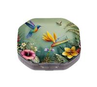 This Portable Hummingbird Tropical Flowerpattern Compartmentalized Pillbox Can Be Placed in A Pocket Or Wallet to Store Vitamins, Medicines/Fish Oil/Health Supplements/Other Medications.