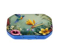 This Portable Hummingbird Tropical Flowerpattern Compartmentalized Pillbox Can Be Placed in A Pocket Or Wallet to Store Vitamins, Medicines/Fish Oil/Health Supplements/Other Medications.
