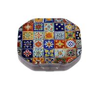 This Portable Mexican Style Mosaic Tiles Pattern 4 Compartment Pill Pill Box Can Be Placed in A Pocket Or Wallet to Store Vitamins, Medicines Health Supplements Other Medications.