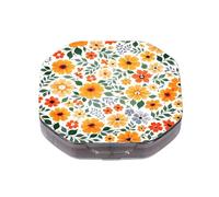 This Portable Orange Yellow Floral Pattern 4 Compartment Pill Pill Box Can Be Placed in A Pocket Or Wallet to Store Vitamins, Medicines Health Supplements Other Medications.