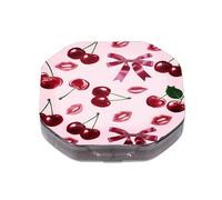 This Portable Pink Cherry Lip Printpattern Compartmentalized Pillbox Can Be Placed in A Pocket Or Wallet to Store Vitamins, Medicines/Fish Oil/Health Supplements/Other Medications.
