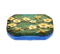 This Portable Retro Bee White Flowers Pattern 6 Compartment Pill Pill Box Can Be Placed in A Pocket Or Wallet to Store Vitamins, Medicines Health Supplements Other Medications.