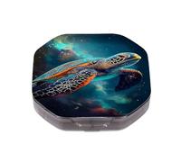 This Portable Sea Turtle in The Dreamy Starry Sky Pattern 4 Compartment Pill Pill Box Can Be Placed in A Pocket Or Wallet to Store Vitamins, Medicines Health Supplements Other Medications.