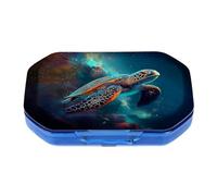 This Portable Sea Turtle in The Dreamy Starry Sky Pattern 6 Compartment Pill Pill Box Can Be Placed in A Pocket Or Wallet to Store Vitamins, Medicines Health Supplements Other Medications.