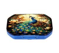This Portable Stained Glass Peacock Pattern 6 Compartment Pill Pill Box Can Be Placed in A Pocket Or Wallet to Store Vitamins, Medicines Health Supplements Other Medications.