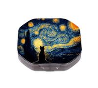This Portable Starry Night Black Cat Pattern 4 Compartment Pill Pill Box Can Be Placed in A Pocket Or Wallet to Store Vitamins, Medicines Health Supplements Other Medications.