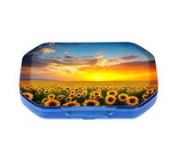This Portable Sunflowers at Sunsetpattern Compartmentalized Pillbox Can Be Placed in A Pocket Or Wallet to Store Vitamins, Medicines/Fish Oil/Health Supplements/Other Medications.