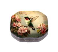 This Portable Vintage Hummingbird Cherry Blossom Pattern 4 Compartment Pill Pill Box Can Be Placed in A Pocket Or Wallet to Store Vitamins, Medicines Health Supplements Other Medications.