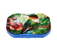 This Portable Vintage Stained Glass Hummingbirdpattern Compartmentalized Pillbox Can Be Placed in A Pocket Or Wallet to Store Vitamins, Medicines/Fish Oil/Health Supplements/Other Medications.