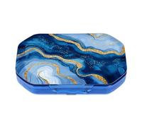 This Portable Watercolor Gold and Blue Marblepattern Compartmentalized Pillbox Can Be Placed in A Pocket Or Wallet to Store Vitamins, Medicines/Fish Oil/Health Supplements/Other Medications.