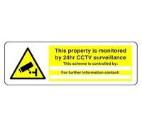 This Property Is Monitored By 24Hr Cctv Surveillance This Scheme Is Controlled - safety sign - High tack self-adhesive sticker (300mm x 100mm) Viewing Distance within 5m.