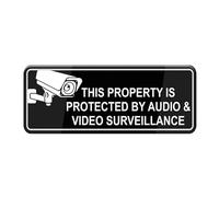 This Property Is Protected By Audio & Video Surveillance Sign Stickers, 10X3 In Acrylic Plaque With Strong Adhesives For Door Office Business Outdoor, White Letters On Black Background