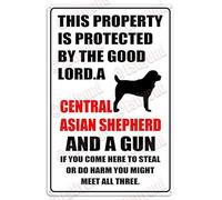 This Property is Protected by The Good Lord A Central Asian Shepherd Caution Warning Aluminum Metal Sign 8"X12"