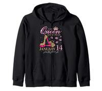 This Queen Was Born on January 14 Living My Blessed Life Zip Hoodie
