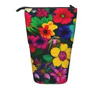This Rainbow Flowers Pattern Print Telescopic Pencil case expands into Storage for Stationery Makeup Essentials.