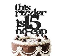 This Rizzler is 15 No Cap Cake Topper, Funny 15th Birthday Cake Decorations, Bruh I’m 15 Boy Fifteen Birthday Party Decoration Supplies Black Glitter