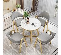 This Round Dining Table Set Mid Century Modern with Upholstered Chairs Gold Metal Legs Space Saving for Living Room Dining Room Coffee Table